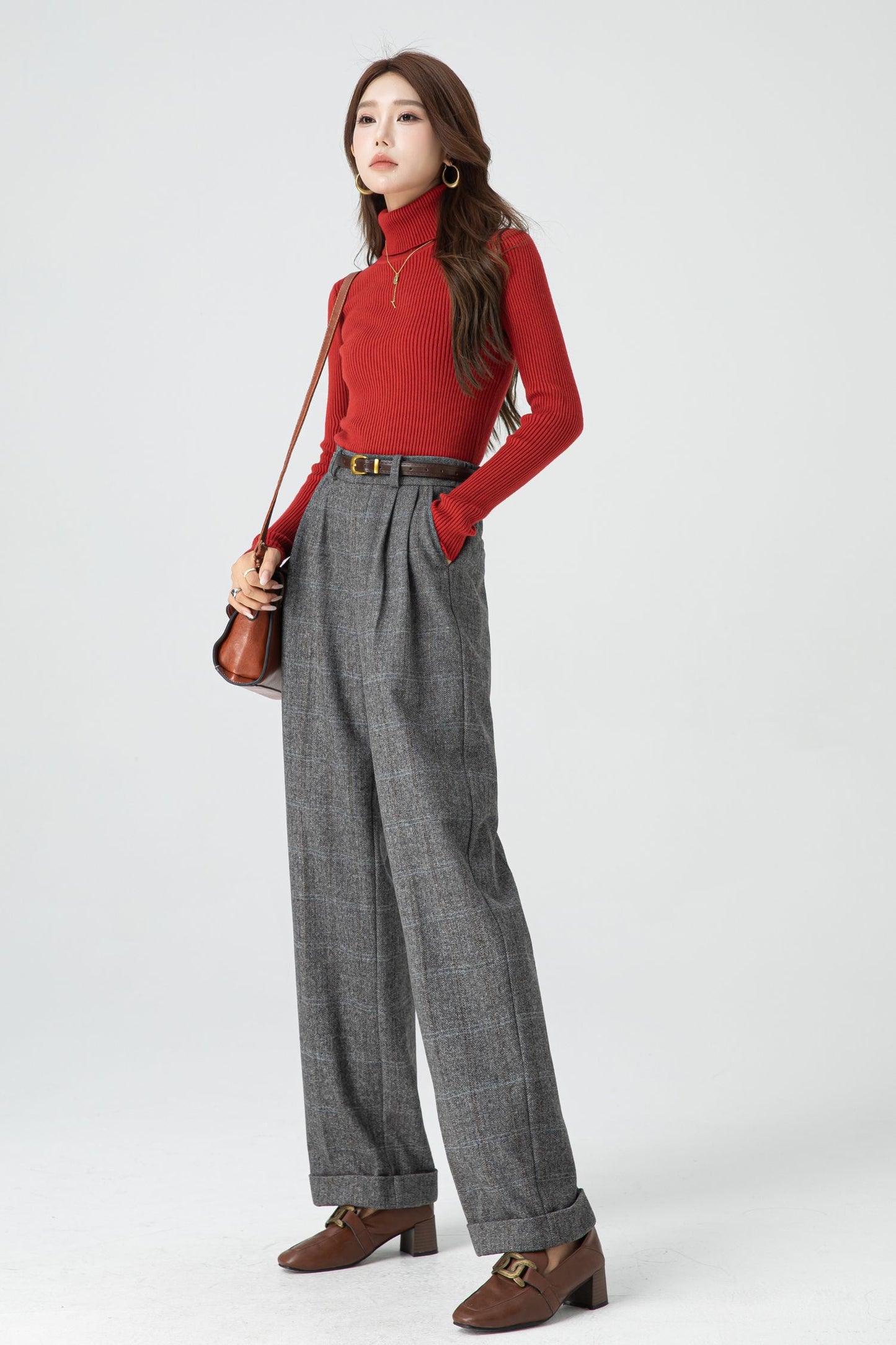 Wide leg winter long wool pants women 5320