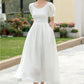 White Linen Midi swing Wedding Dress 5983