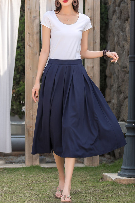 A line midi pleated linen summer skirt 2877