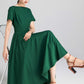 Green fit and flare summer linen dress with pockets 2337