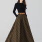 High waisted plaid winter long wool skirt 4666