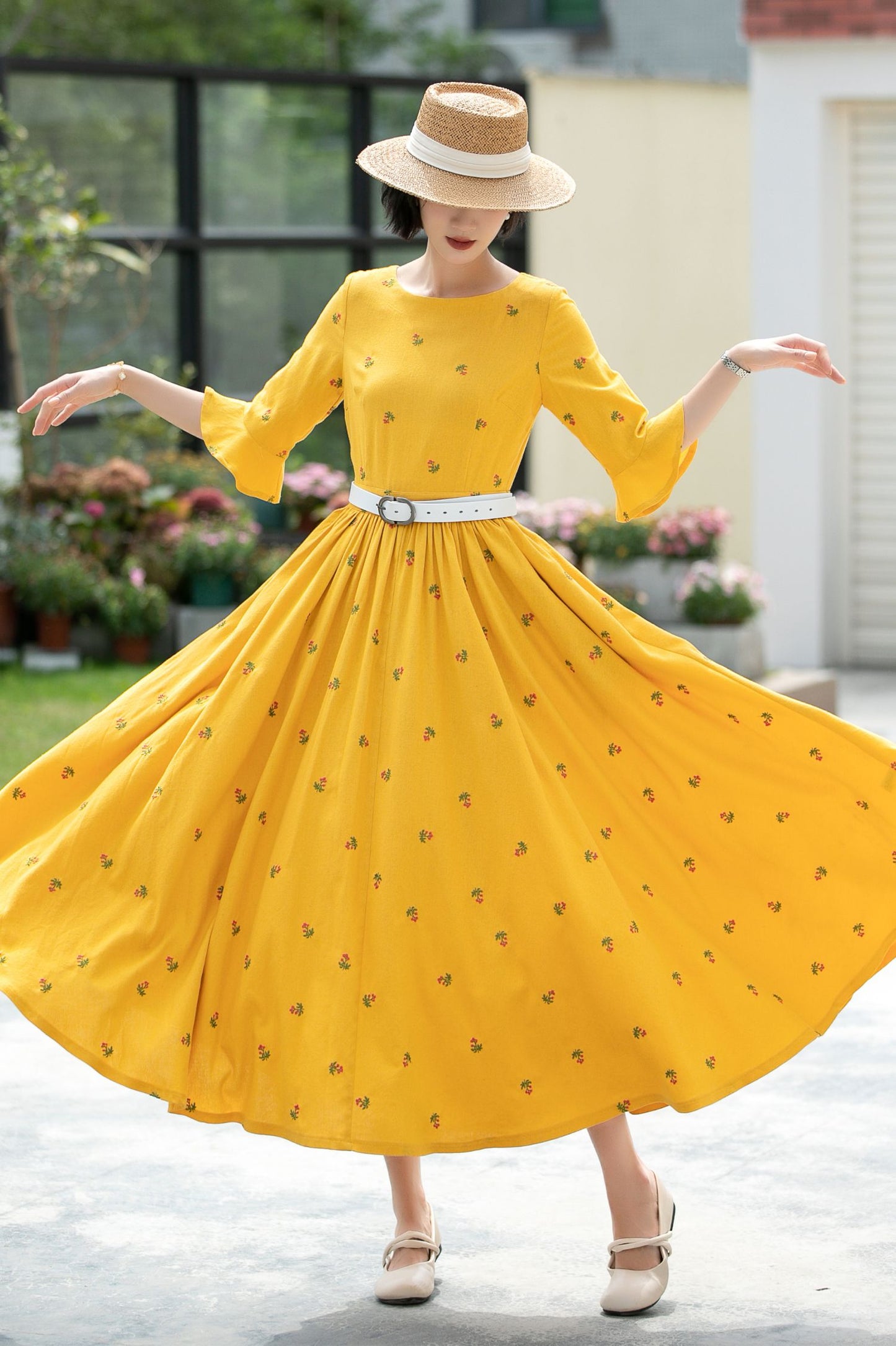 Floral Long spring Linen Dress 5985