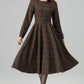 Brown Wool Blend Plaid Dress – Handmade Vintage Midi Winter Style | Xiaolizi 6391