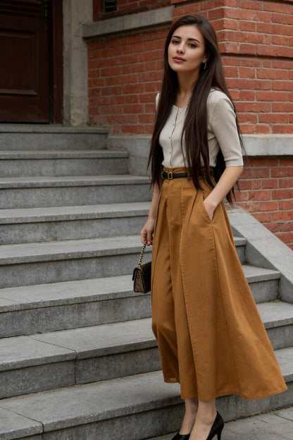 Brown Linen Maxi Skirt – High Waist A-Line Long Linen Skirt 6777