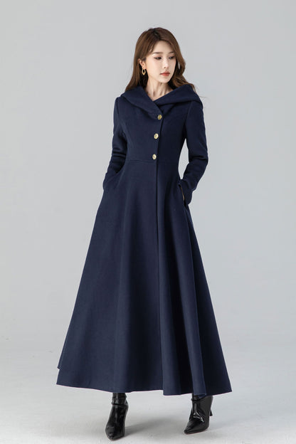Vintage Wool Blend Hooded Coat – Handmade Winter Overcoat with Lining | Xiaolizi 4662