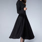 Mandarin collar black winter wool dress women 1872