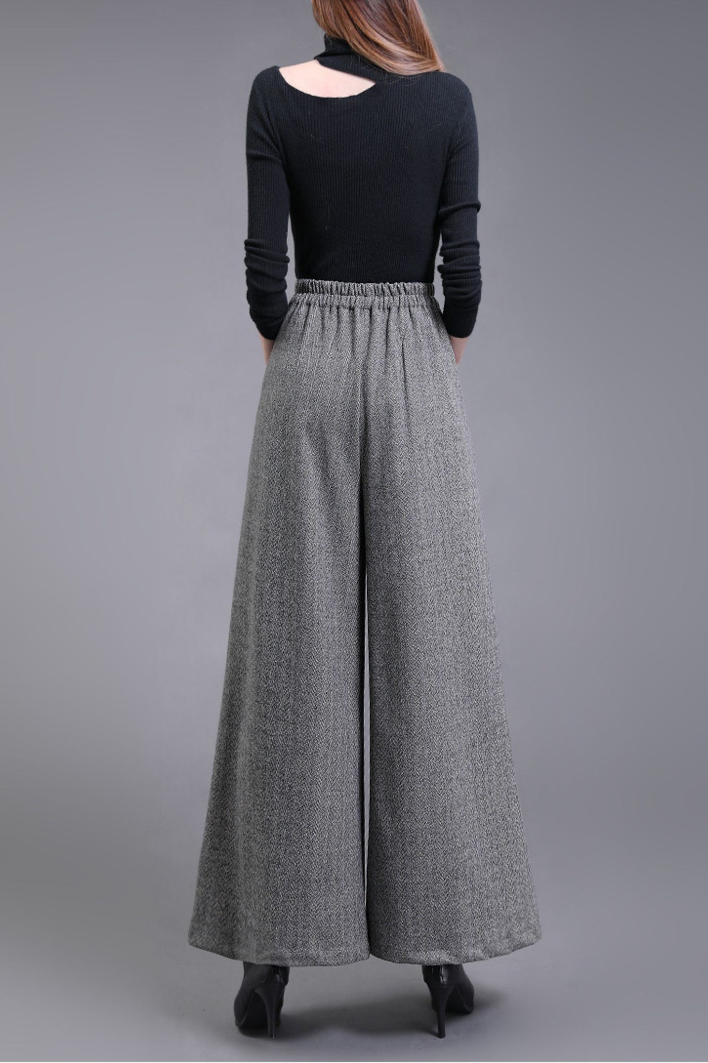 Wide leg wool pants with pockets 6227