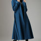 Vintage Teal Blue Wool Coat – Handmade Hooded Belted Winter Overcoat | Xiaolizi 739