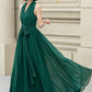 Dark green maxi halter summer party dress 5172