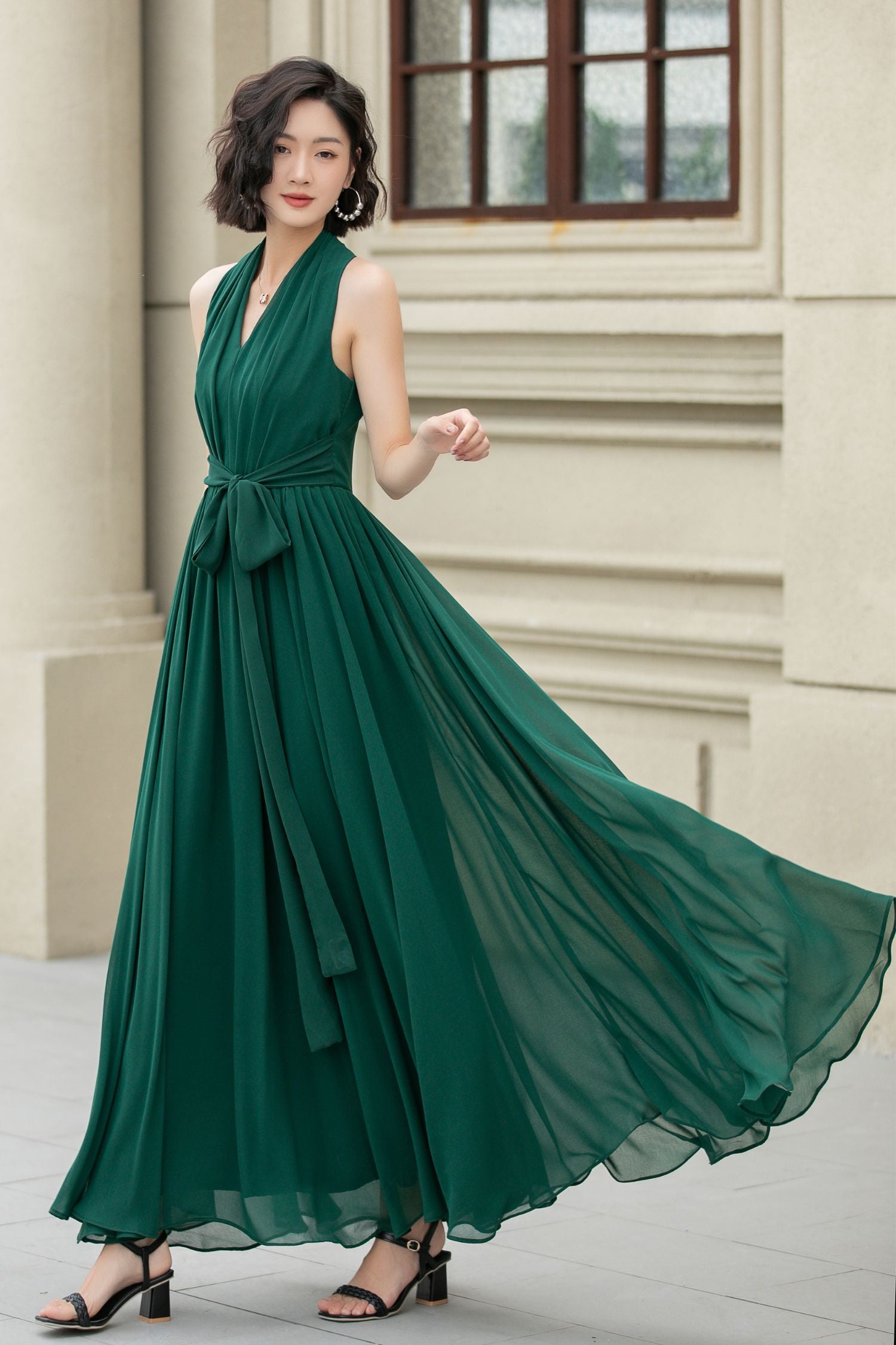 Dark green maxi halter summer party dress 5172 - Green / XS Dark green maxi halter summer party dress 5172 - Green / XS