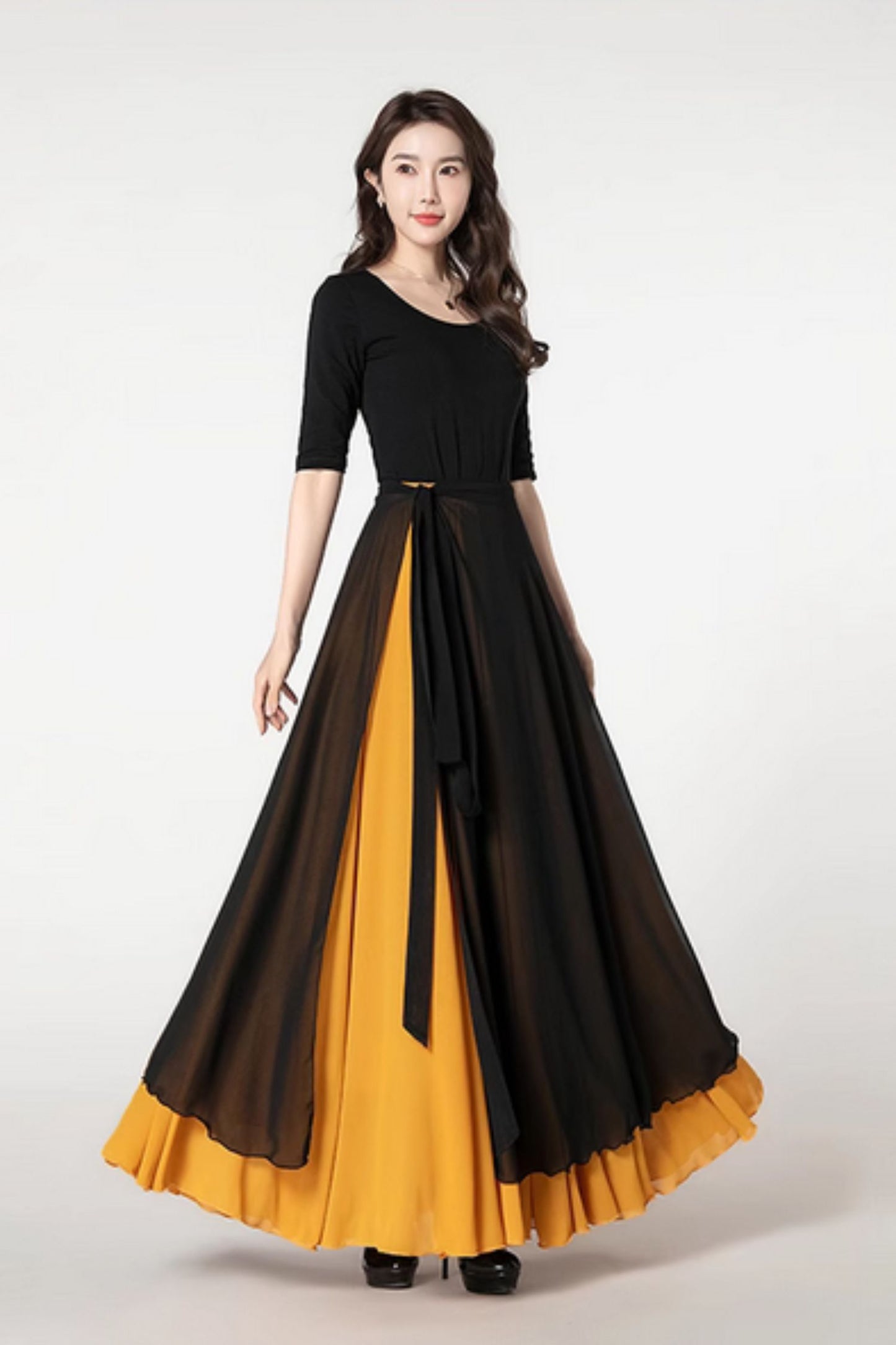 Swing summer chiffon skirt with black wrap outfit  5198