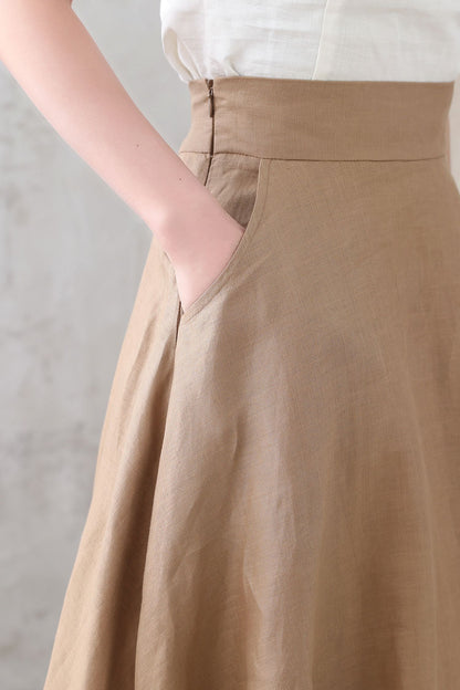 Handmade Women Linen A Line Long Skirt 3334