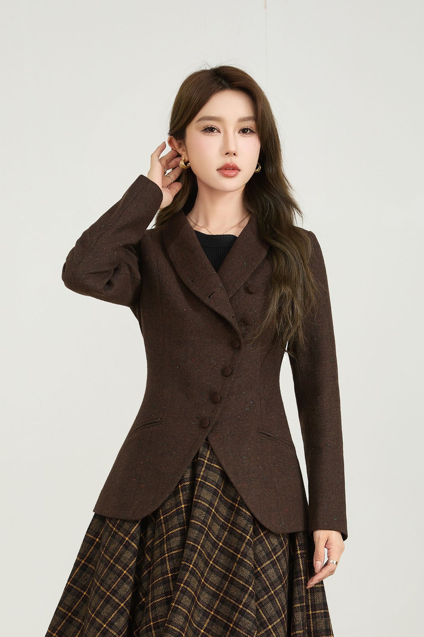 Brown short winter wool coat women 5566