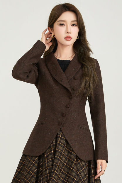 Vintage Wool Blend Short Coat – Handmade Brown Tailored Jacket | Xiaolizi 5566