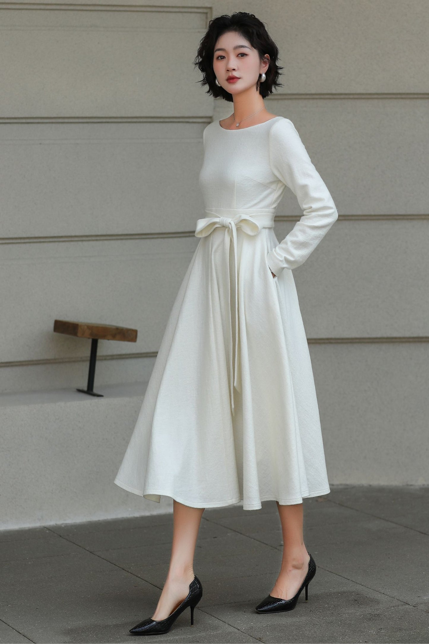 Vintage Handmade Wool Blend Fit & Flare Winter Dress | Xiaolizi 6509