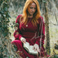 Long sleeves burgundy spring linen dress 5105