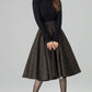 Classic Plaid Midi Skirt Dark Brown Wool – High-Waisted Circle – 6396
