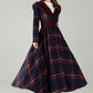 Plaid Hooded Wool Coat – A-Line Long Winter Coat with Contrast Lapel | Xiaolizi 6570