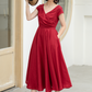 Versatile Linen Midi Dress in Vibrant Red 5831