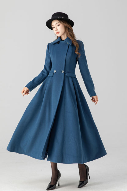 Vintage inspired blue midi winter wool coat 4667