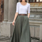 Green A Line Maxi  Linen Skirt with Pockets  2784