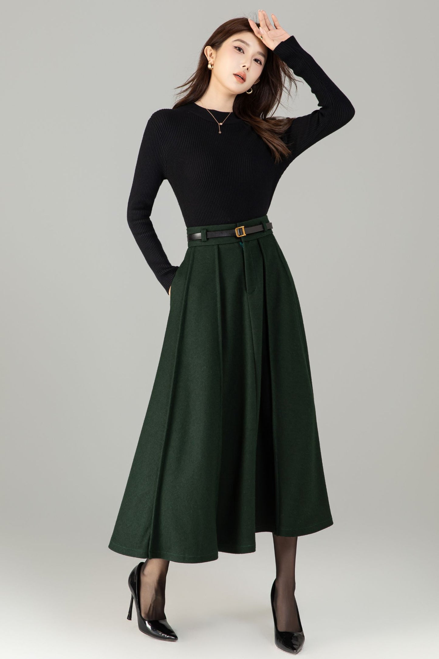 Vintage Handmade Wool Maxi Skirt – A-Line Winter Elegance | Xiaolizi 6497