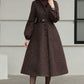 Xiaolizi Handmade Vintage Wool Coat – Brown Hooded Belted Swing Winter Coat 6610