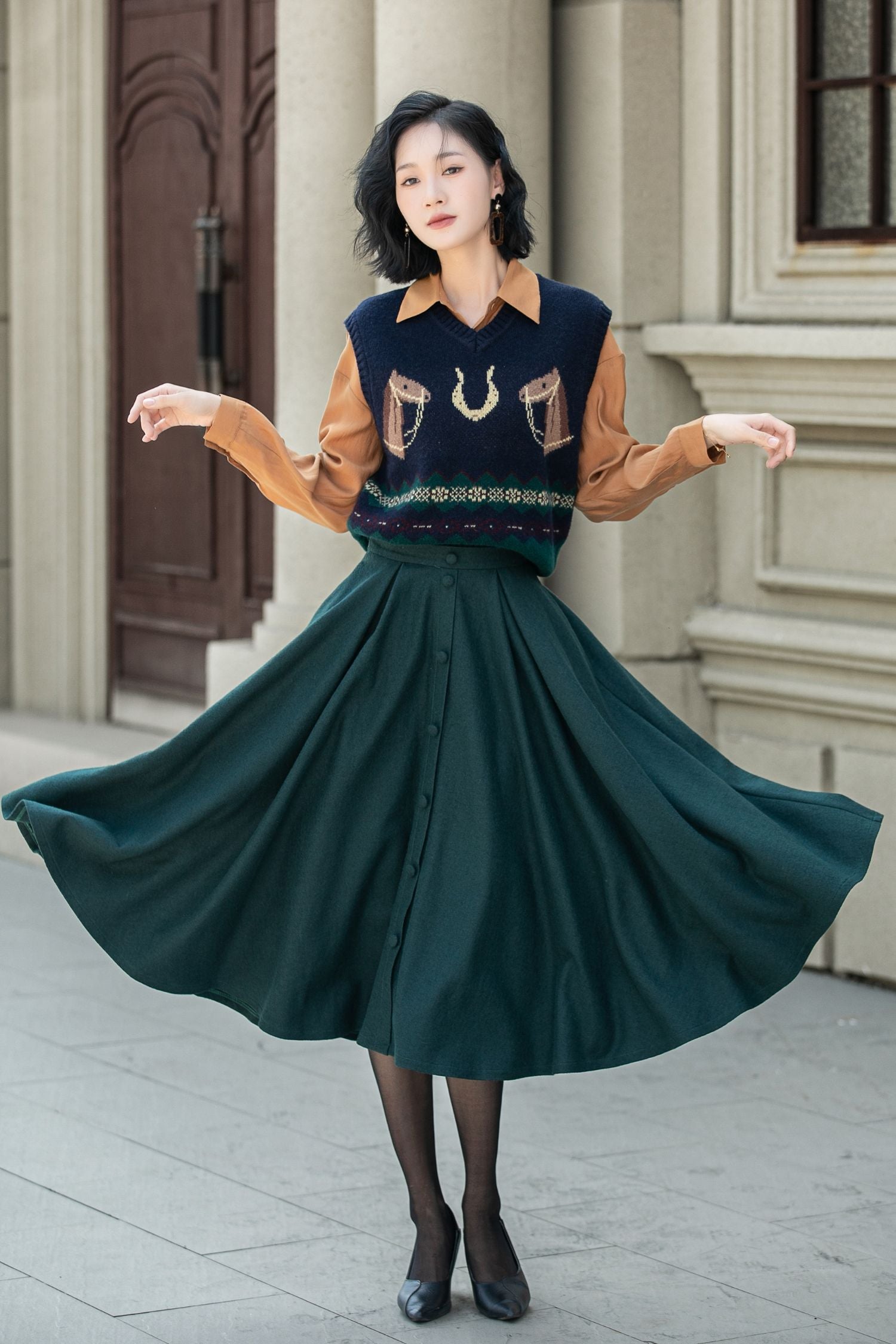 High waist a line winter wool skirt 5311 Xiaolizi High waist a line winter wool skirt 5311 Xiaolizi