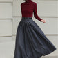 Handmade Vintage Wool Skirt – Gray Pleated A-Line Midi Skirt for Winter 6613
