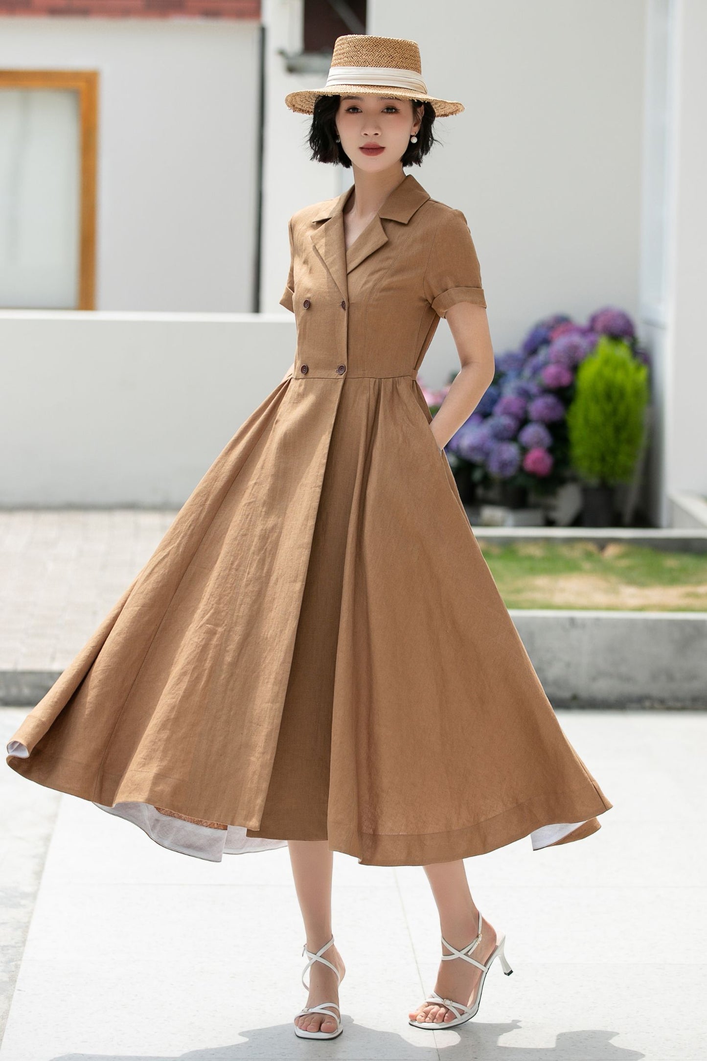 Wrap Linen Midi Shirt dress 5986