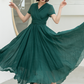 Green Maxi Pleated linen dress 5832