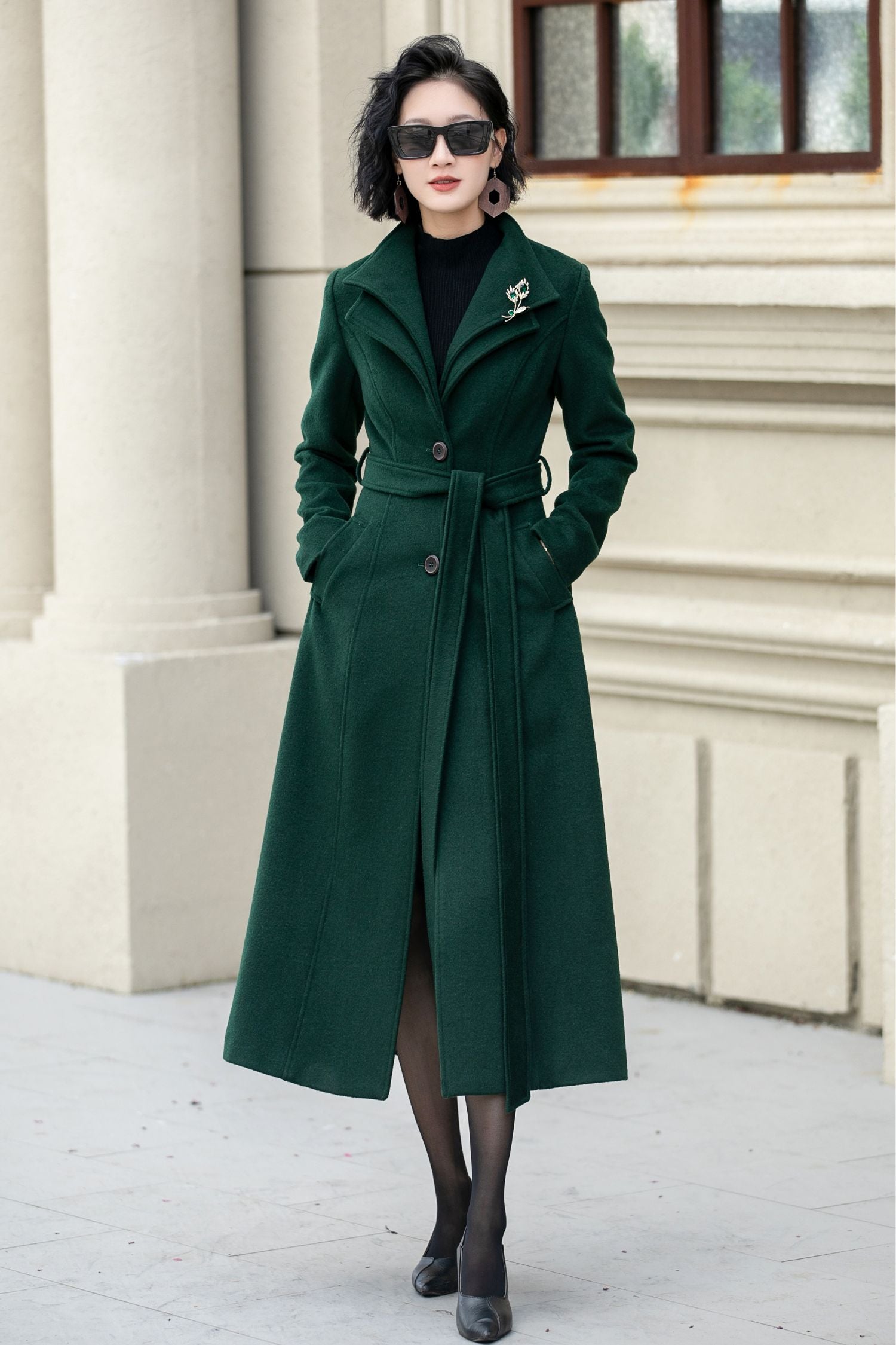 Green long wool trench coat women 5350 Green / Custom order Green long wool trench coat women 5350 Green / Custom order