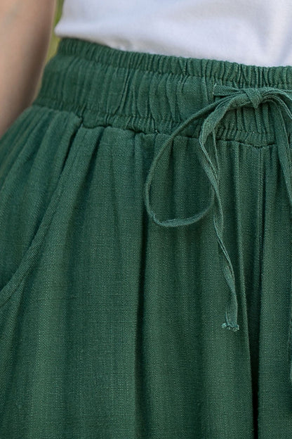 Linen Cotton Wide Leg Pants - Elastic Waist Side Pockets 6 Colors | Xiaolizi 2879