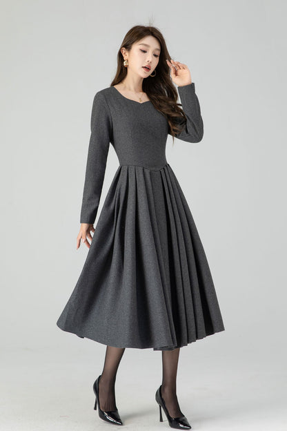 Fit and Flare Winter Wool Midi Dress 4547