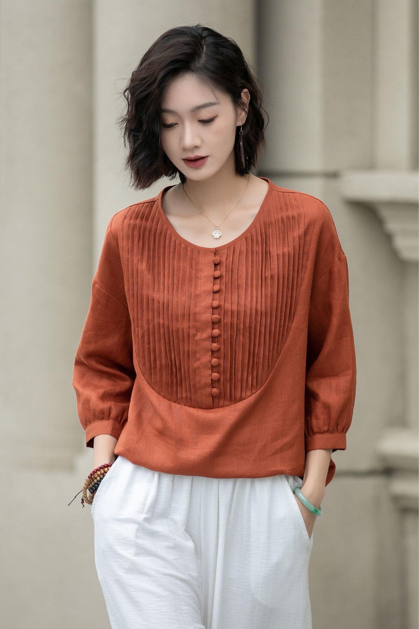 Loose fit summer casual linen blouse top 5224