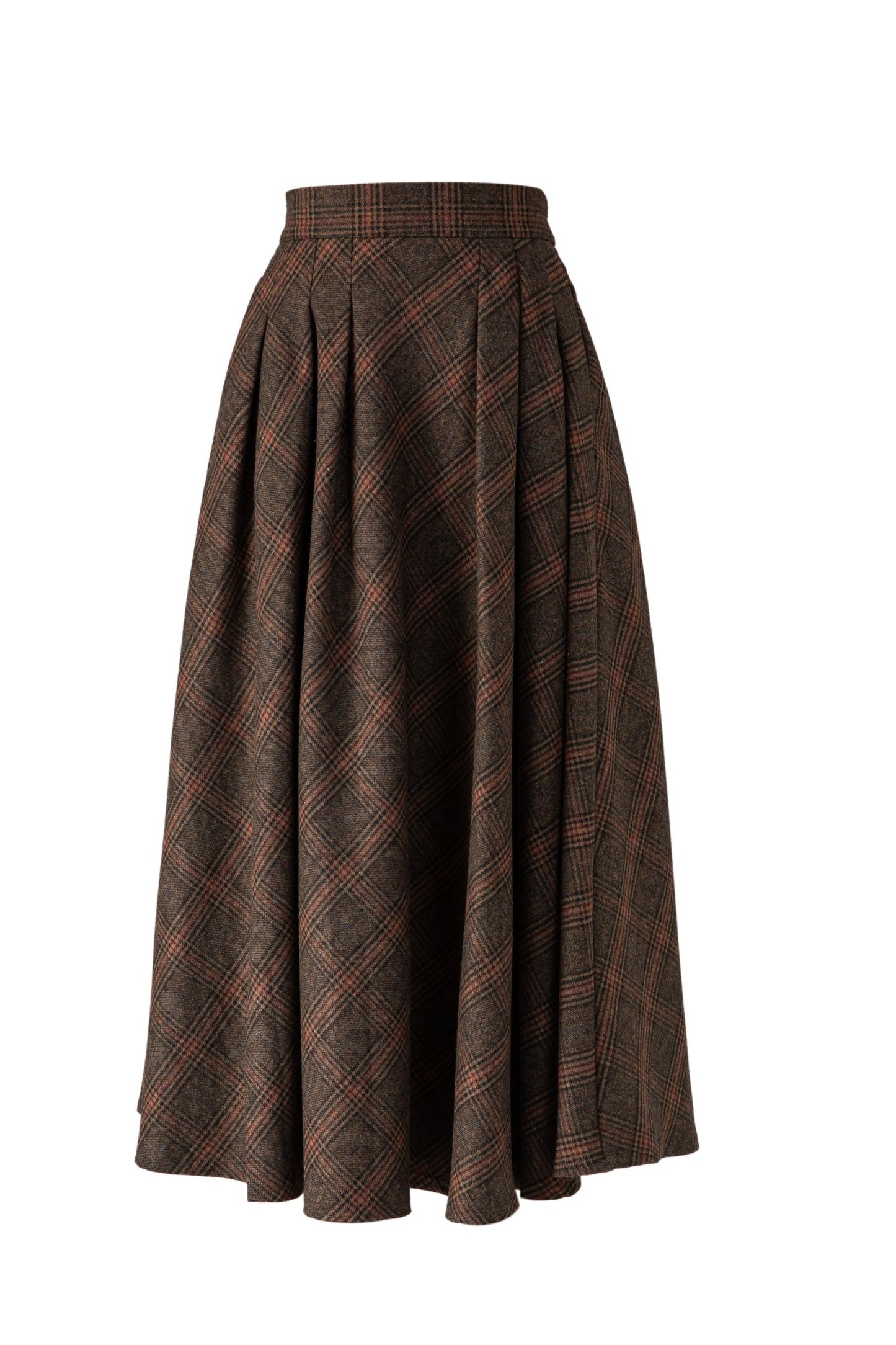 Handmade Wool Blend Plaid Skirt – Vintage Long A-Line Maxi for Autumn Winter 6505