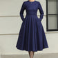 Blue swing winter wool dress women 6506