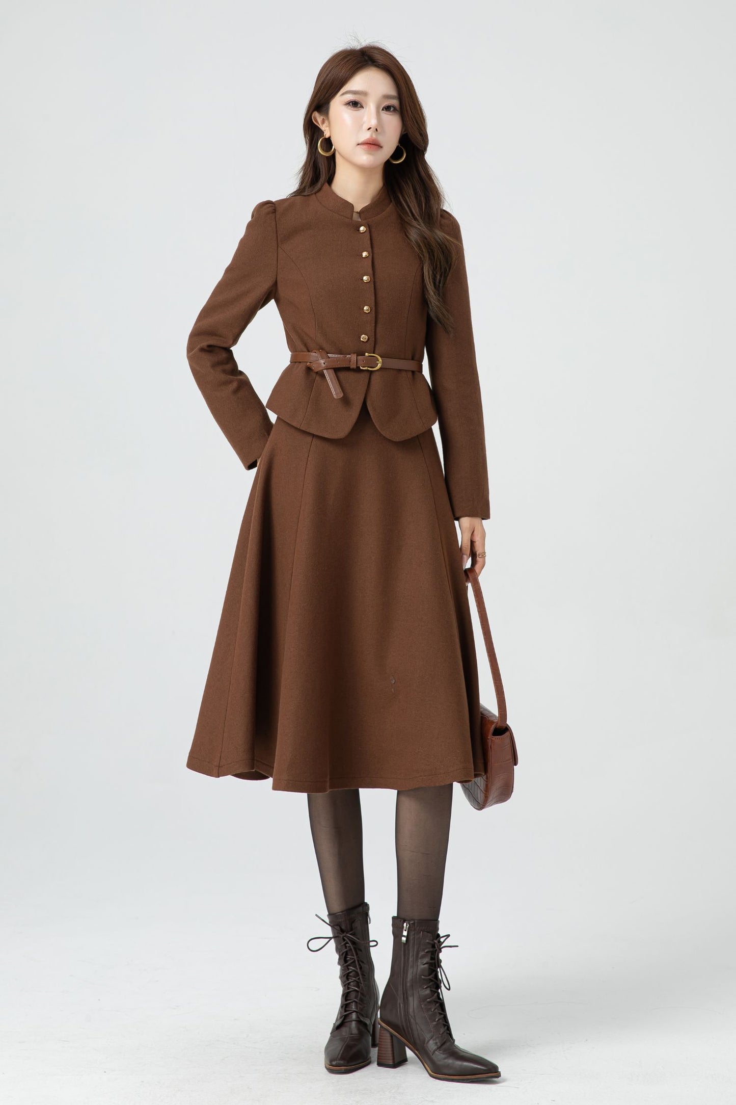 A line brown winter wool skirt 5316