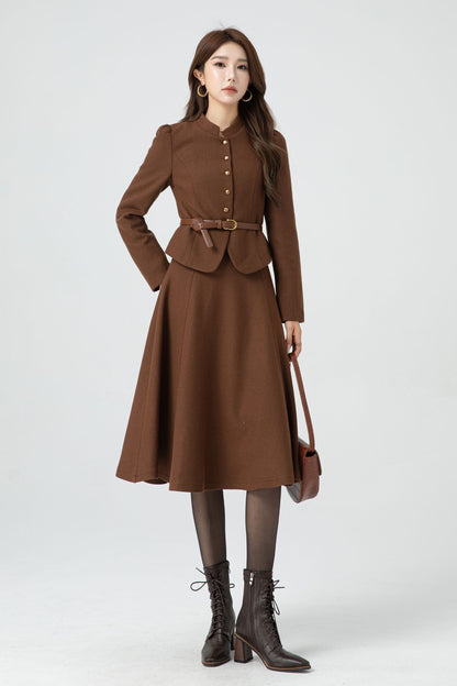 Handmade A line brown wool skirt 5316
