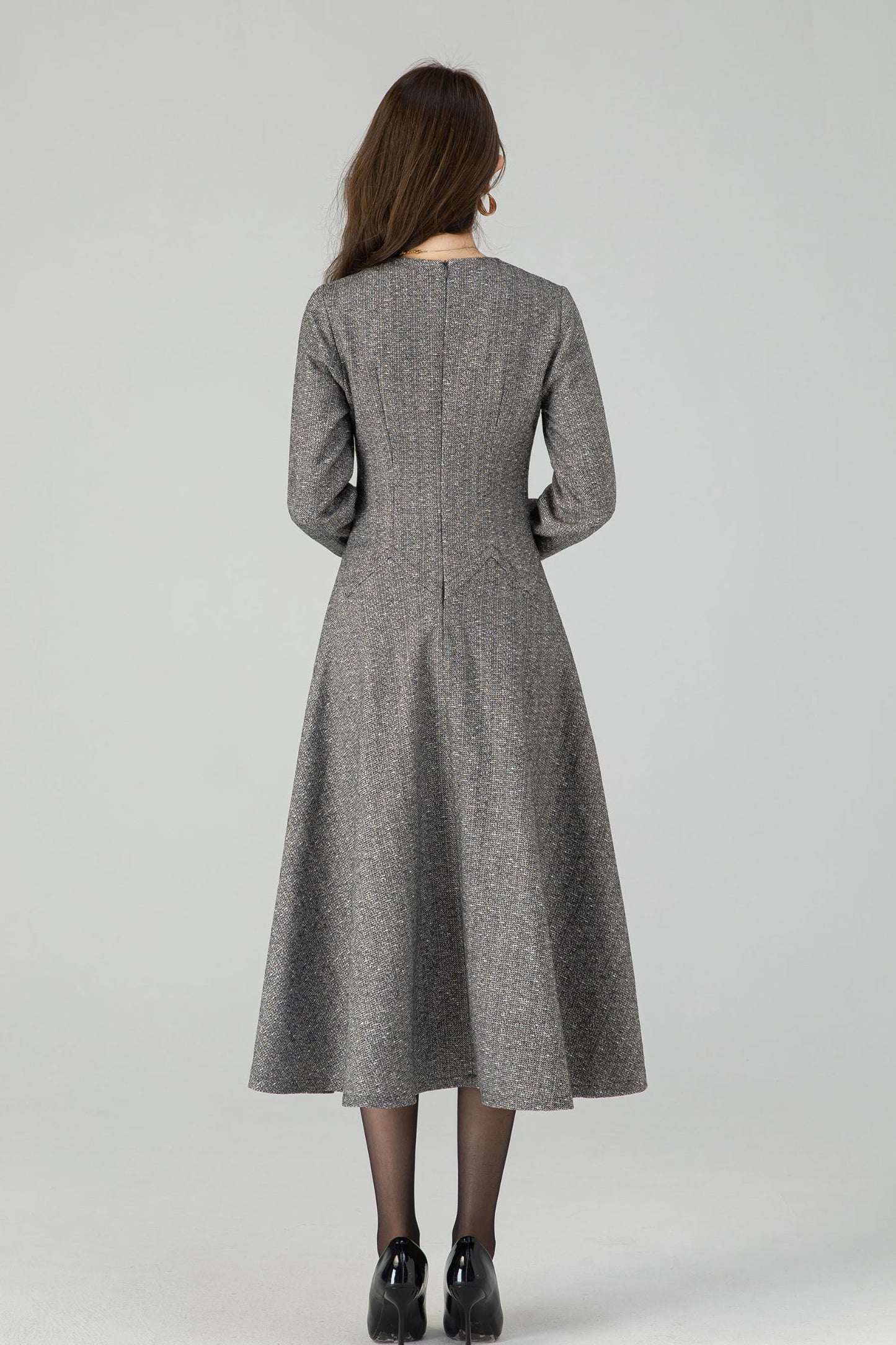 A-Line winter gray wool dress 4548