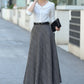 Gray Plaid Wool Maxi Skirt – Vintage High Waist Winter Skirt with Pockets 3106