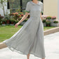 Grey midi Swing linen shirt Dress 5987 - S #CK2500324