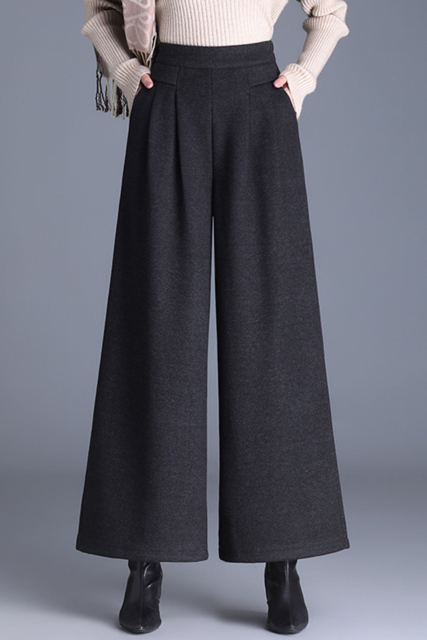 Wide leg wool pants with pockets 6229