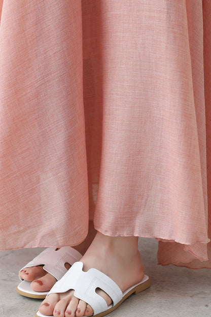 Pink Linen Maxi Skirt - Flowy Bohemian Circle Skirt 2745