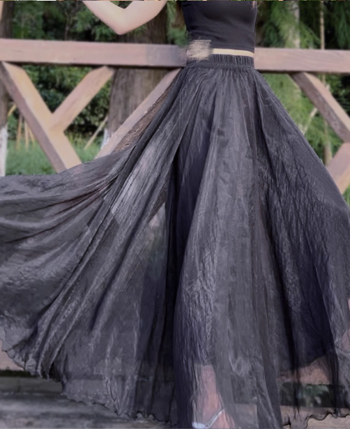 Black maxi swing chiffon skirt women 6183- black