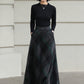 Xiaolizi Dark Plaid Wool Maxi Skirt for Women – Handmade A-Line Winter Swing Skirt 6606
