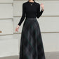 Xiaolizi Dark Plaid Wool Maxi Skirt for Women – Handmade A-Line Winter Swing Skirt 6606