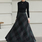 Xiaolizi Dark Plaid Wool Maxi Skirt for Women – Handmade A-Line Winter Swing Skirt 6606