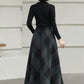 Xiaolizi Dark Plaid Wool Maxi Skirt for Women – Handmade A-Line Winter Swing Skirt 6606
