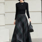 Xiaolizi Dark Plaid Wool Maxi Skirt for Women – Handmade A-Line Winter Swing Skirt 6606